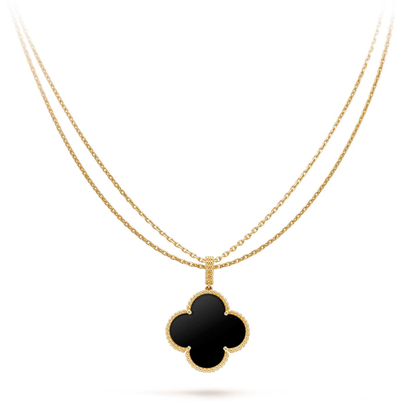 [Clover Jewels]CLOVER 25MM GOLD ONYX BIG CLOVER NECKLACE