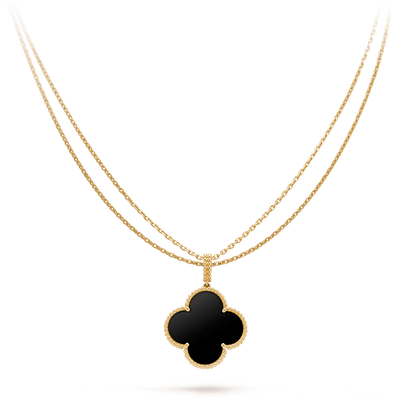 [Clover Jewels]CLOVER 25MM GOLD ONYX BIG CLOVER NECKLACE