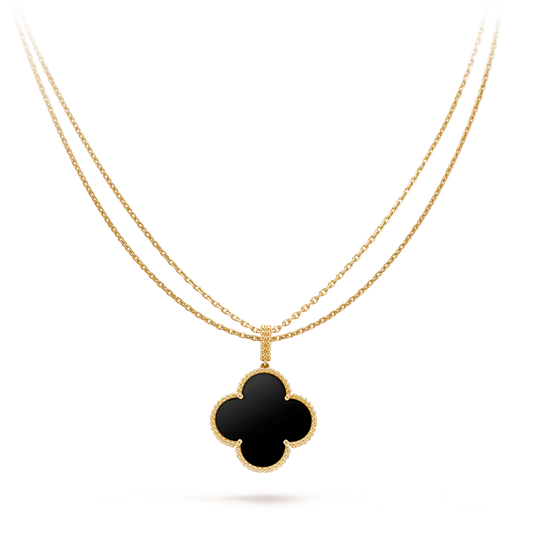 [Clover Jewels]CLOVER 25MM GOLD ONYX BIG CLOVER NECKLACE