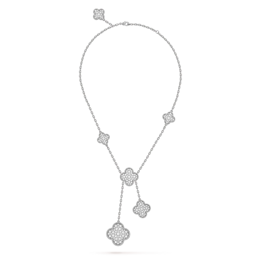 [Clover Jewels]CLOVER 5 MOTIFS SILVER DIAMONDS NECKLACE