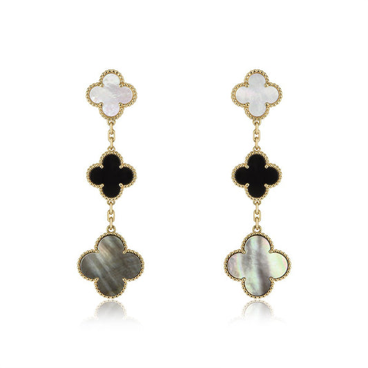 [Clover Jewels]CLOVER EARRINGS GOLD ONYX MOP 3 MOTIF